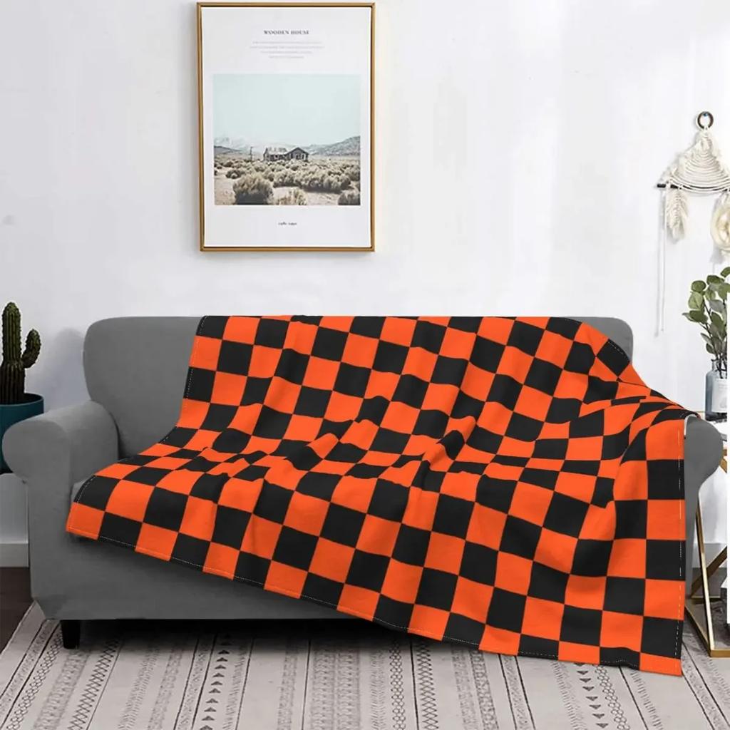 Black And White Checkerboard Pattern Blanket Comfortable Soft Flannel Autumn Geometric Tartan Throw Blanket for Sofa Car Bedroom