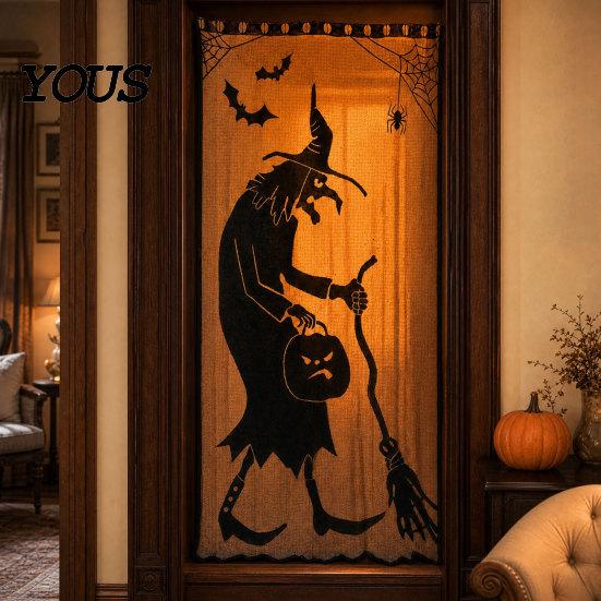 Gotische Halloween Tischdecken Türvorhang, Spitze Spinnennetz Kaminabdeckung, Gruseliges Skelett Hexe Komplette Dekoration Fledermausdruck Fenster Vorhänge für Zuhause