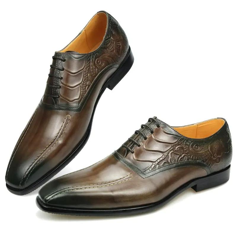 Fashion Men's Dress Genuine Leather Shoes Breathable Lace Up Fashion Man Shoe Formal Business Casual Holiday Party Office Leather Shoes