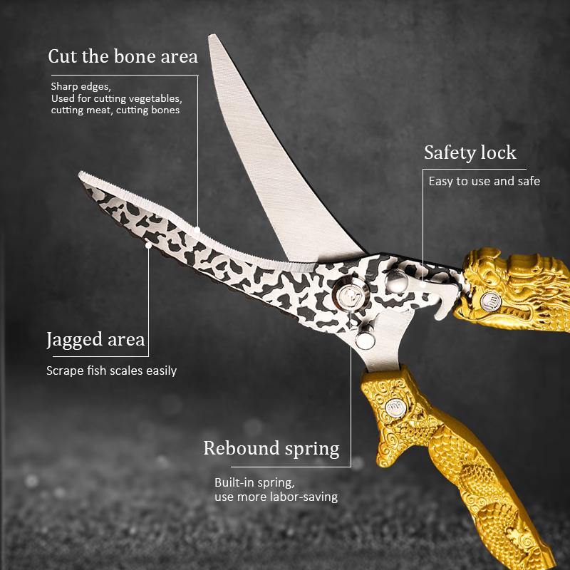 Stainless Steel Kitchen Scissors  Powerful Chicken Bone Scissors Chicken Duck Fish Cutter Shears Deli Vegetable Scissors