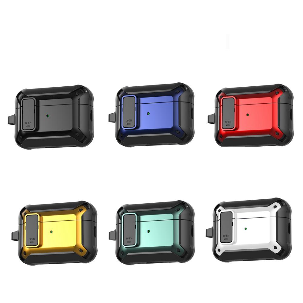 KEYSION Pouzdro na Bluetooth sluchátka pro AirPods Pro 3 Měkký silikon+PC Nárazuvzdorný zadní kryt se zámkem spínače Horolezecká karabina