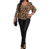 Womens Plus Size Leopard Print Blouse V Neck Belted 3/4 Sleeve Peplum Casual Top