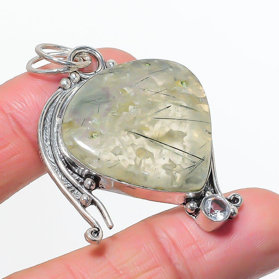 Natural Prehnite, Topaz Gemastone 925 Sterling Silver Jewelry Pendant 2.17  AP-14463