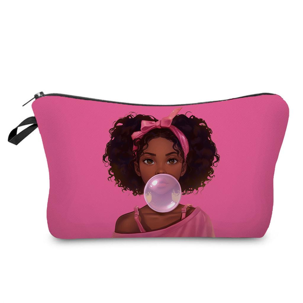 Women Black Girl Print Cosmetic Bag Toiletries Organize Travel Storage Case 6426