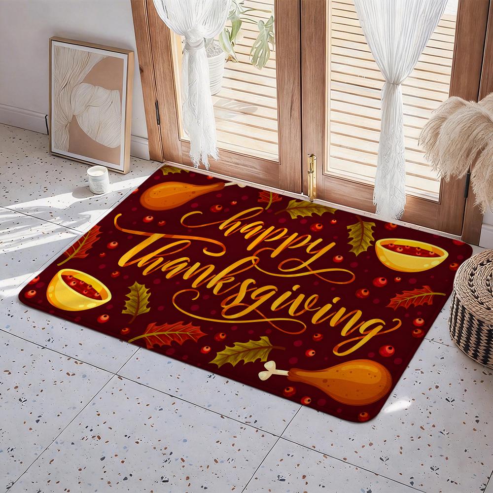 pretty happy Thanksgiving Festival Floor Mat Eco Flannel Doormat Non Slip Odorless Indoor Floor Rug Soft Short Plush Home Mat