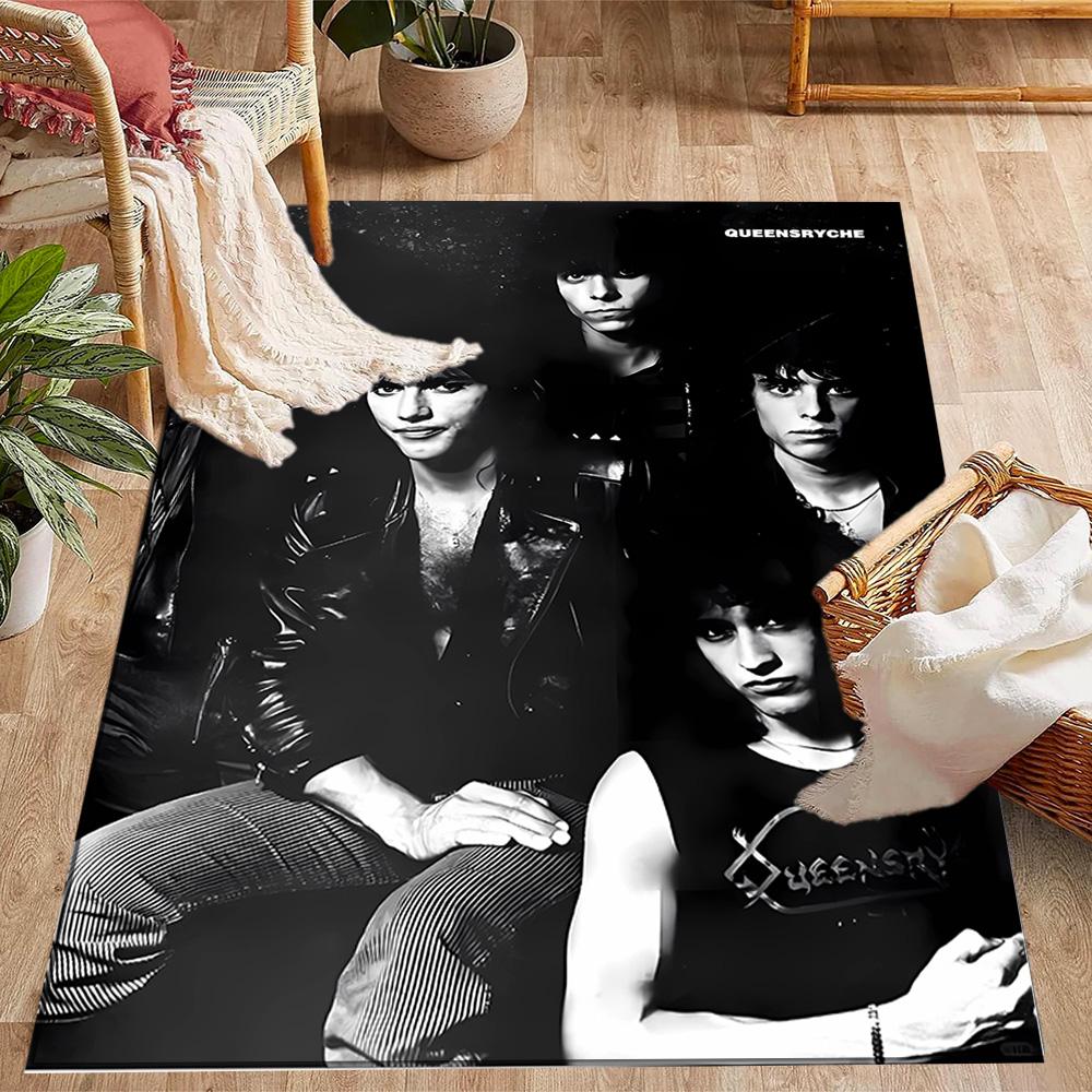 Queen Rock Band In Black Leather Themed Anti-Slip Rugs - Polyester Home Decor, Suitable for Bedrooms, Living Rooms, Doorways, Studios, and Decorations