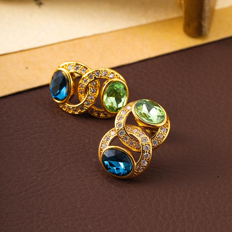 Europäische & Amerikanische Kette Schnalle Zirkonia & Glas Retro Luxus Ohrringe