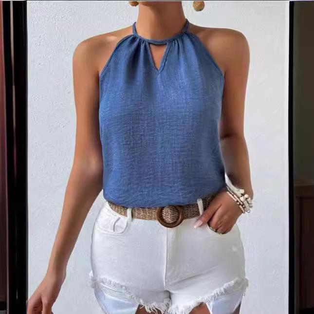 2024 Spring/Summer European & American Women's Fashion V-neck Buckle Vest