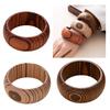 Vintage Ornate Carved Wooden Bangle Bracelet Artistic Wide Cuff For Women Elegant Natural Wood Jewelry Accessory