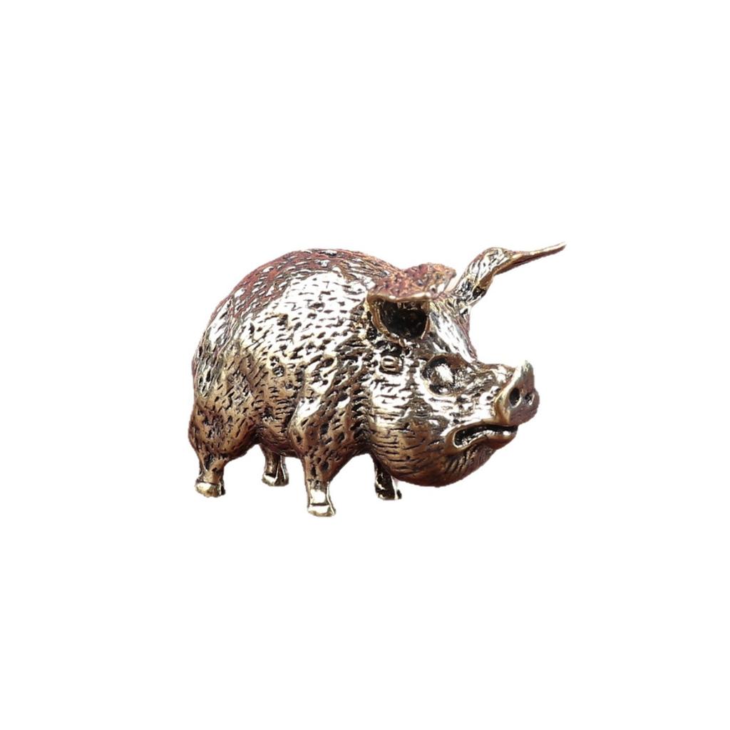 Brass Chinese Pig With Long Ears Home Decor Vintage Desk Tea Pet Craft Small Ornament
