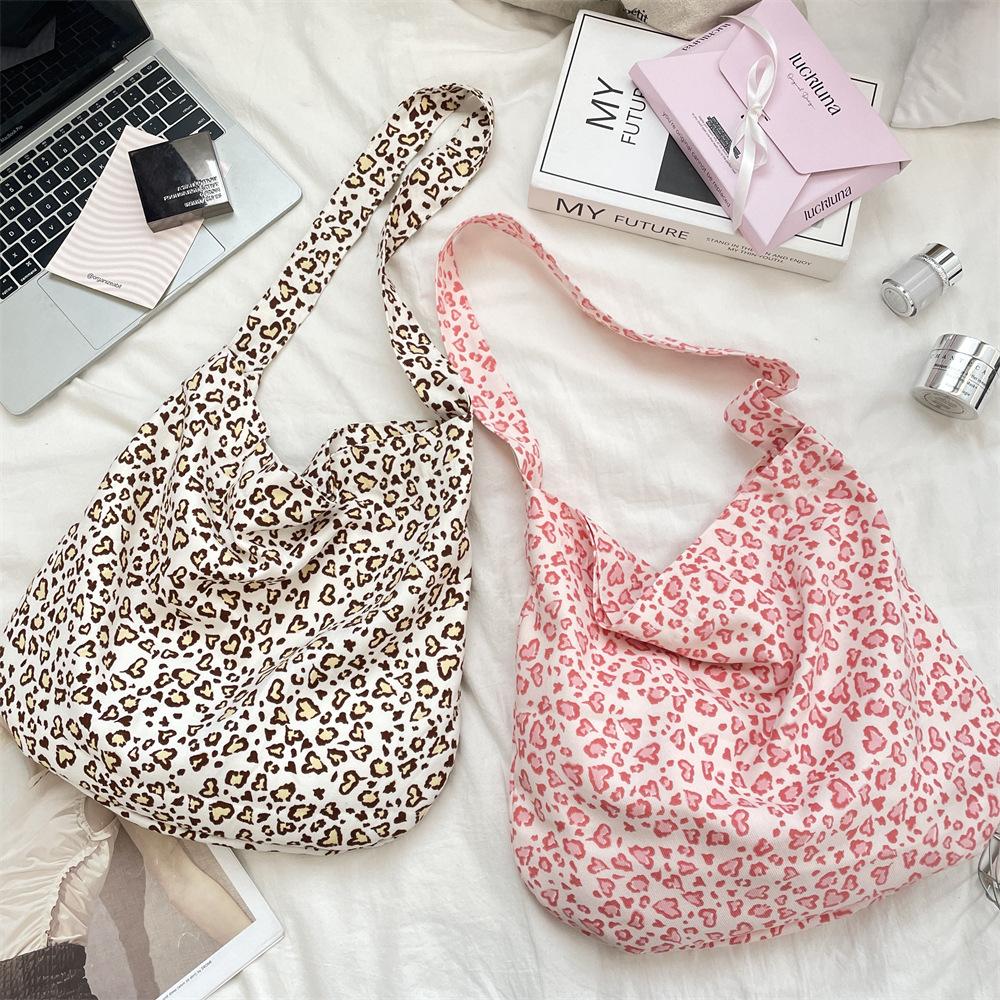 1 Literary and retro leopard print canvas bag women's style large capacity canvas women's bag shoulder messenger bag