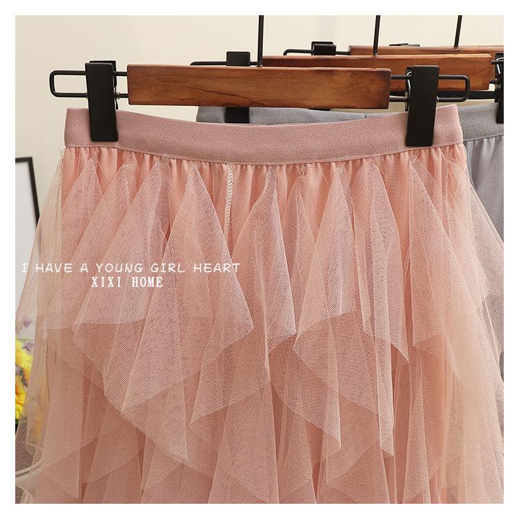 Irregular Mesh Women's Skirt Autumn/Winter 2025: Multi-Layer Cake Puffy Long Skirt, Super Fairy Temperament Dress