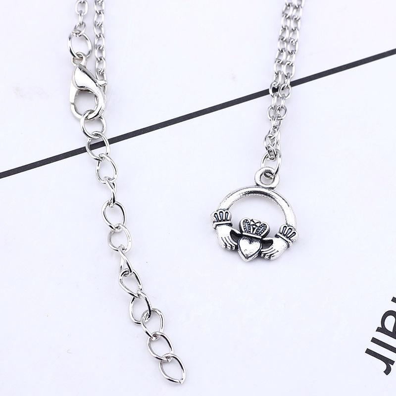 Retro Crown Necklace with Hands Holding Heart Pattern Ornament Christmas Birthday Gift