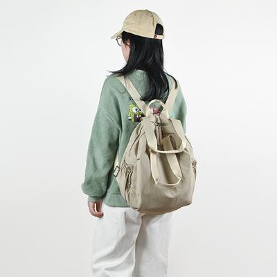 Fashion Canvas Bag Large Capacity School Bag Leisure Sports Backpack High School Students Backpack Solid Color Backpack