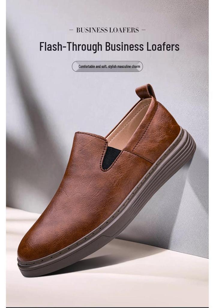 Men's Slip-On Breathable Leather Shoes, Sizes 36-48, Soft Sole, Hand-Stitched