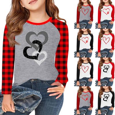 Girls Long Sleeve Love Valentine's Day T Shirts Kids Fall Tops Crewneck Basic Tees 5-14Y