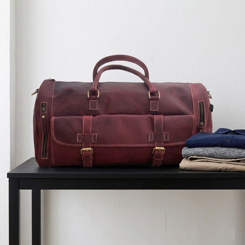 Genuine Leather Travel Duffel Bag Weekend Luggage Buffalo Leather Duffle Bag