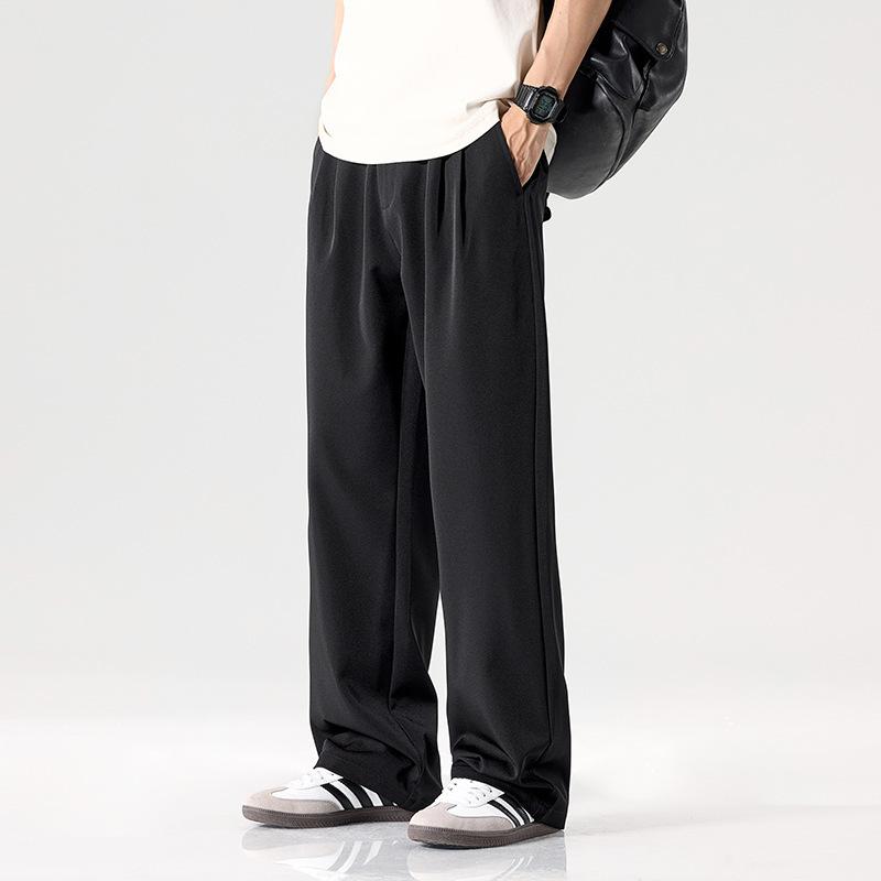 Spring, summer and autumn new solid-color trousers loose straight mopping casual trousers men's trend versatile trousers men's