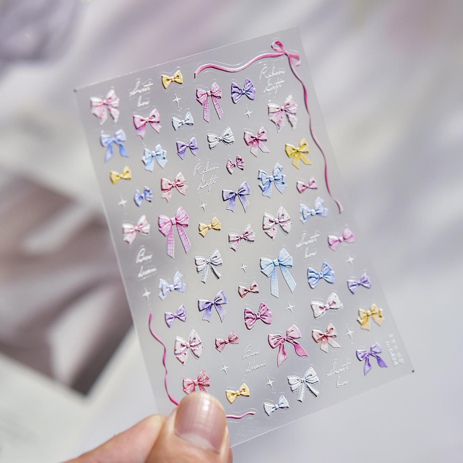 Tomoni Embossed Nail Art Stickers - Cute Bow Designs
