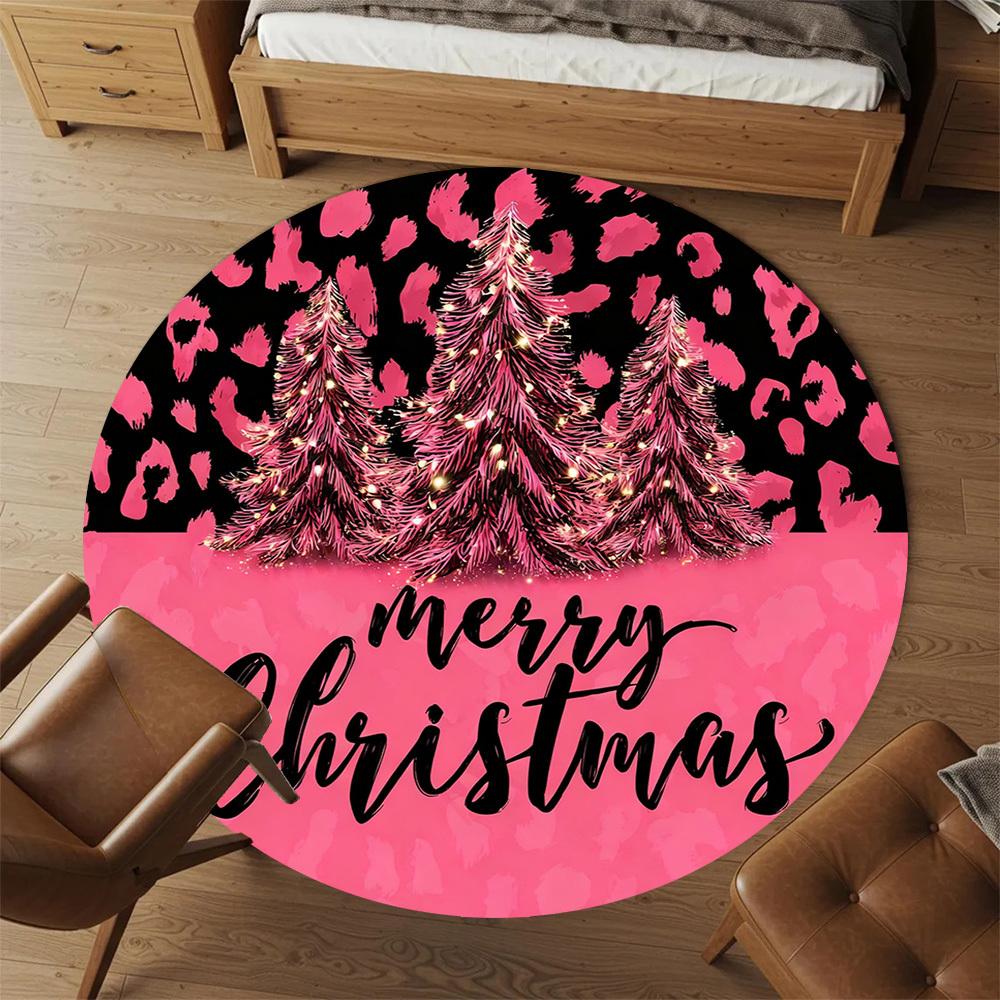 1PC Christmas tree leopard print Office Round Area Rug, Under Office Chairs Bedroom Living Room Home Decor, Carpet for Office -1110137