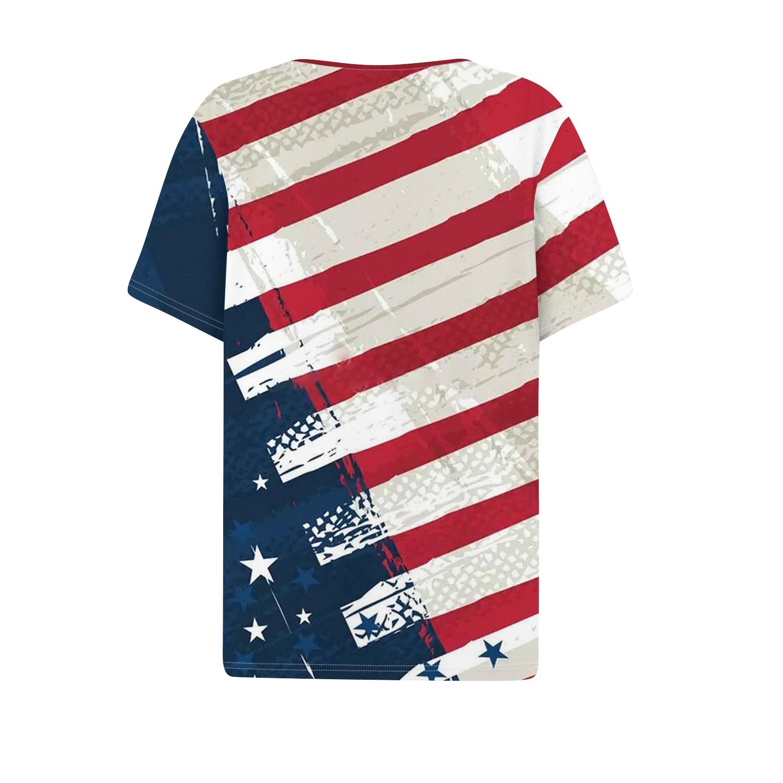 Женская футболка Футболка с принтом «День независимости» и пуговицами С коротким рукавом — фото 5