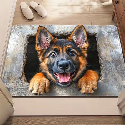 3D Illusion Hole German Shepherd Doormat Cute Puppy Pattern Soft Non-Slip Floor Rug Indoor Outdoor Decor Entrance Carpet