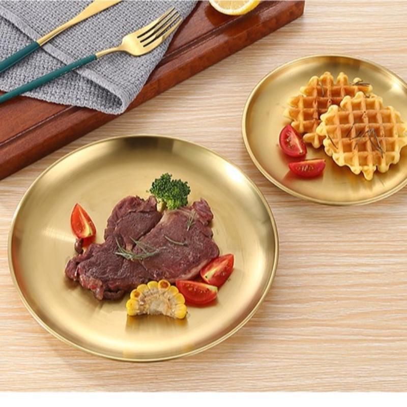 14/17/20/23Cm Round Plate Dessert Plate Fruit Dish Barbecue Plate Bone Spitting Dish 201 Stainless Steel Tray Tableware