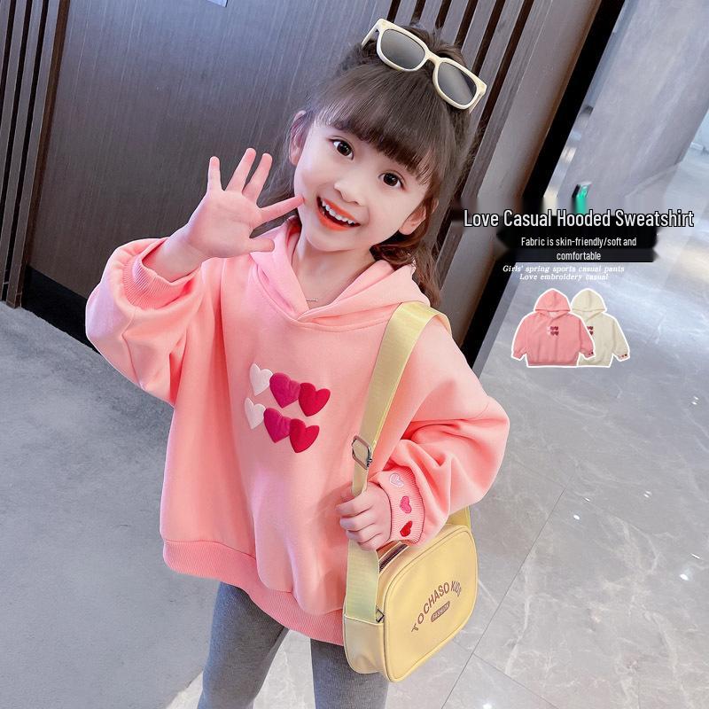 

2024 Детское худи в корейском стиле с сердечками - Модная куртка с длинным рукавом для девочек, Размеры S-M 120cm