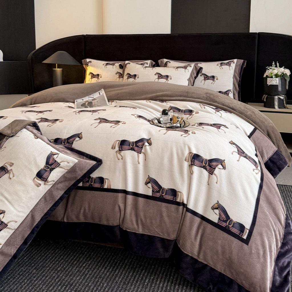 G5Z Französisches Retro Luxus Warmes Koralle Bettwäscheset - 4 Teile (Doppelseitige Bettwäsche & Bettbezug)