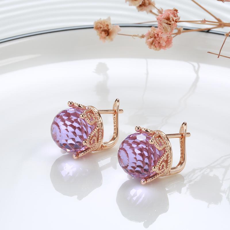 New  Rose Gold Crown Drop Earrings For Women Blue Natural Zircon Ball Ear Clip Earrings Elegant Fine Vintage Jewelry