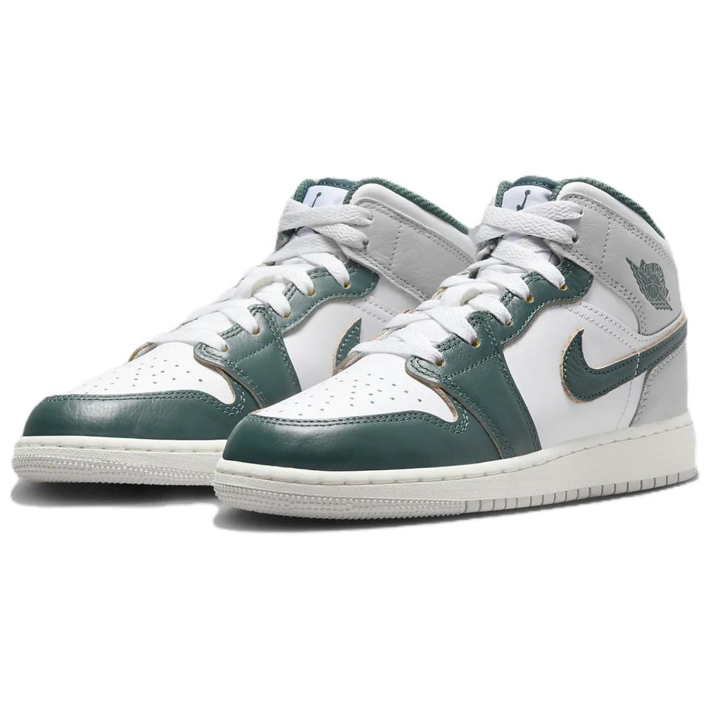 Air Jordan 1 Mid SE GS Oxidized Green Kids Sneakers White Sail Neutral-Grey FQ8088-103
