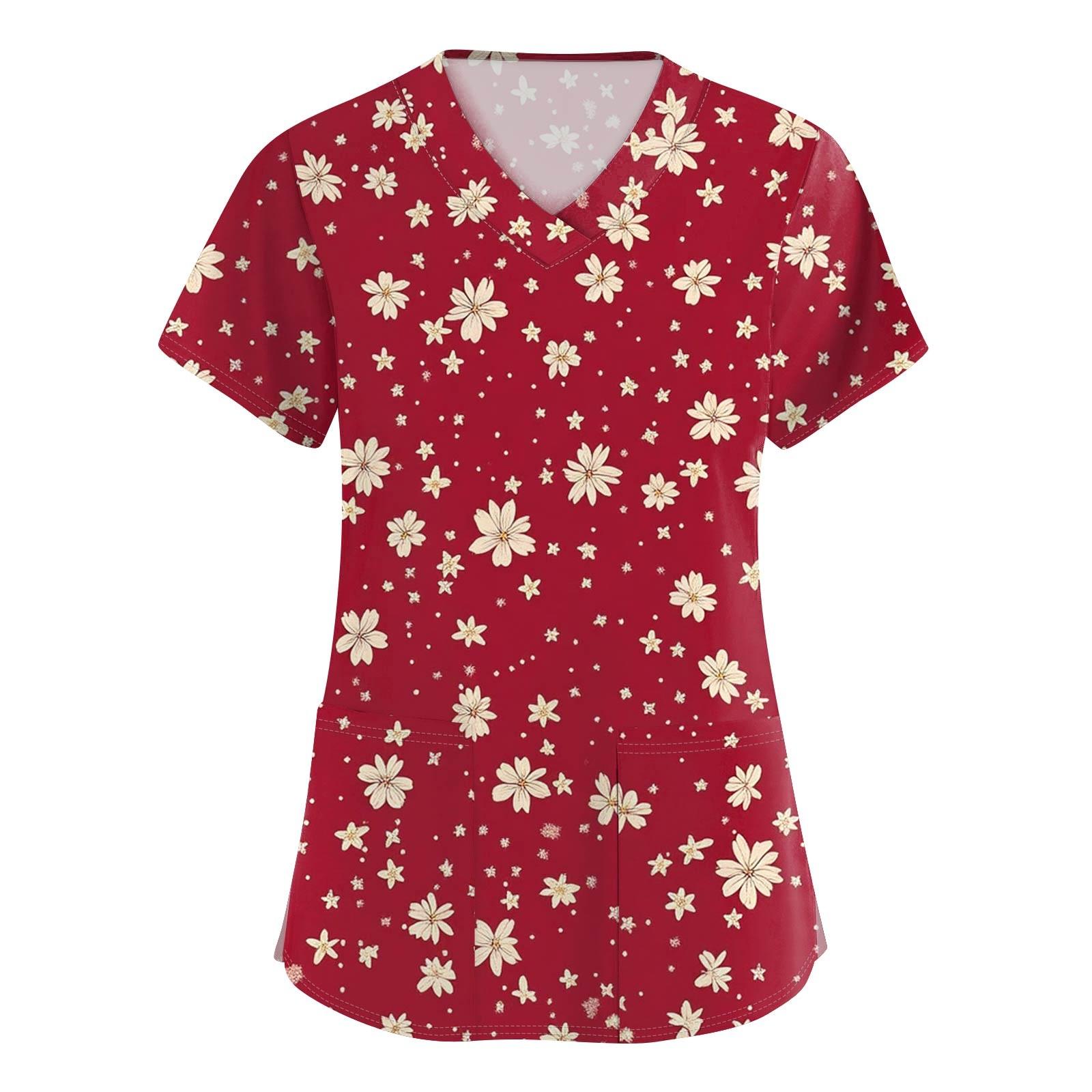 

Жіночий модний робочий одяг із короткими рукавами та подвійними кишенями XXXXXL винний