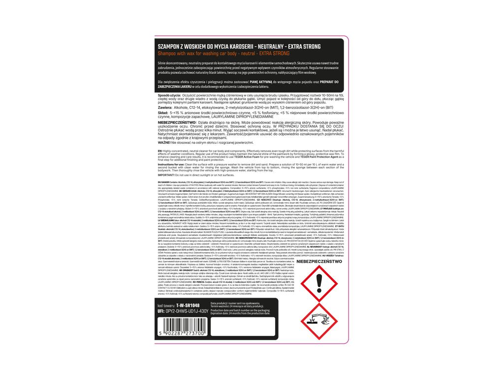 Szampon Z Woskiem Do Mycia Karoserii - Neutralny - Extra Strong, 1L - Koncentrat, Teger