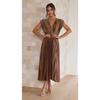 Women's V Neck Sleeveless Midi Dress Loose Mid Waist Pleated Satin Wedding Guest Sundress