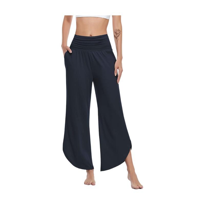 Freizeithosen für Damen mit hoher Taille, lockere, unregelmäßige Hose mit weitem Bein