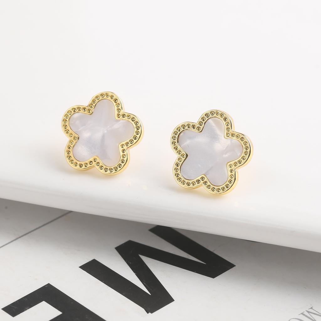 New Sweater Chain Five Point Star Creative Plant Plum Blossom Jewelry Set Shell Simple Bracelet/Necklace/Earrings Women's Clover