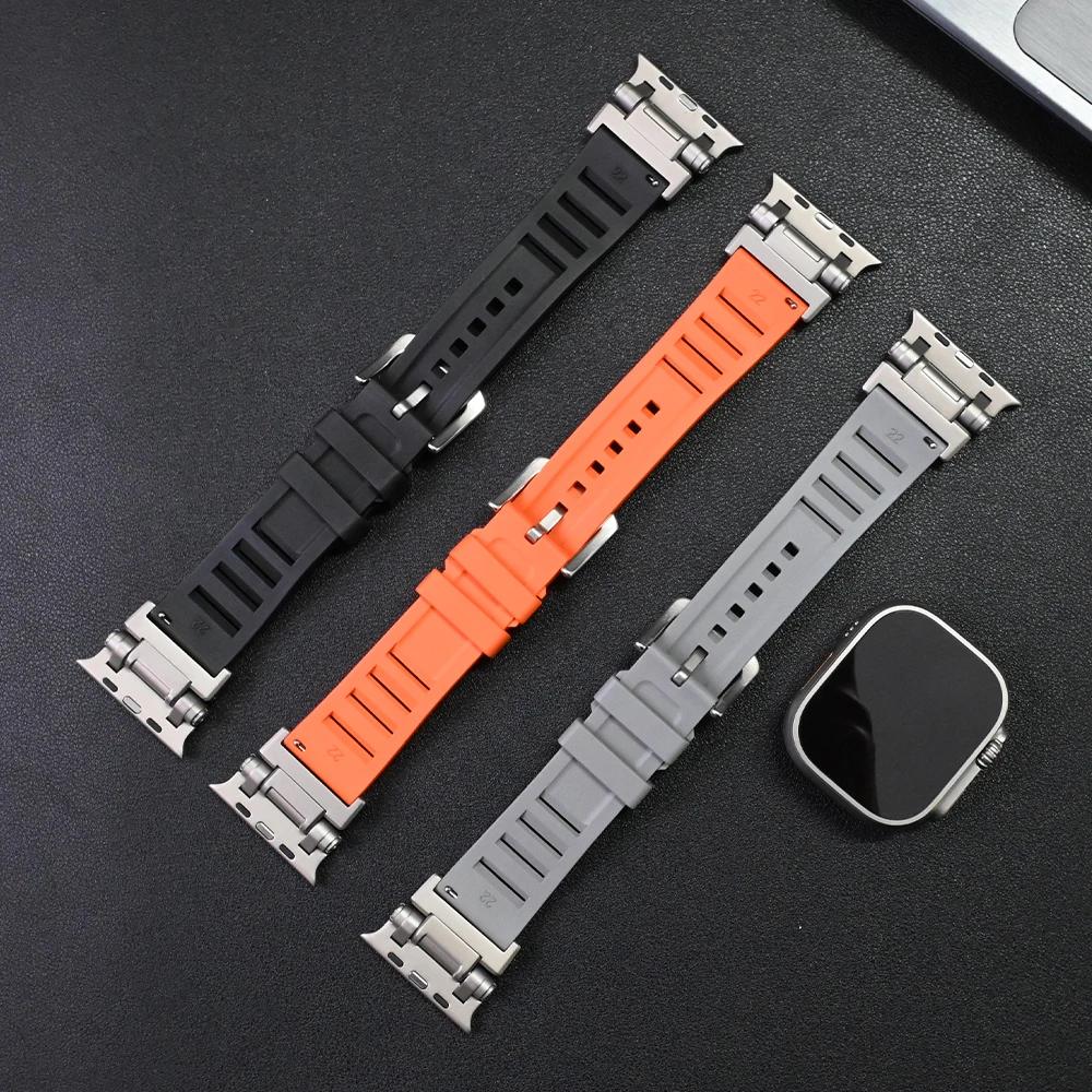 Rubber Band for Apple Watch Ultra 3 2 49mm Silicone Strap Luxury Sports Bracelet for Iwatch Series 11 10 9 8 7 6 5 Se 46mm 45 44