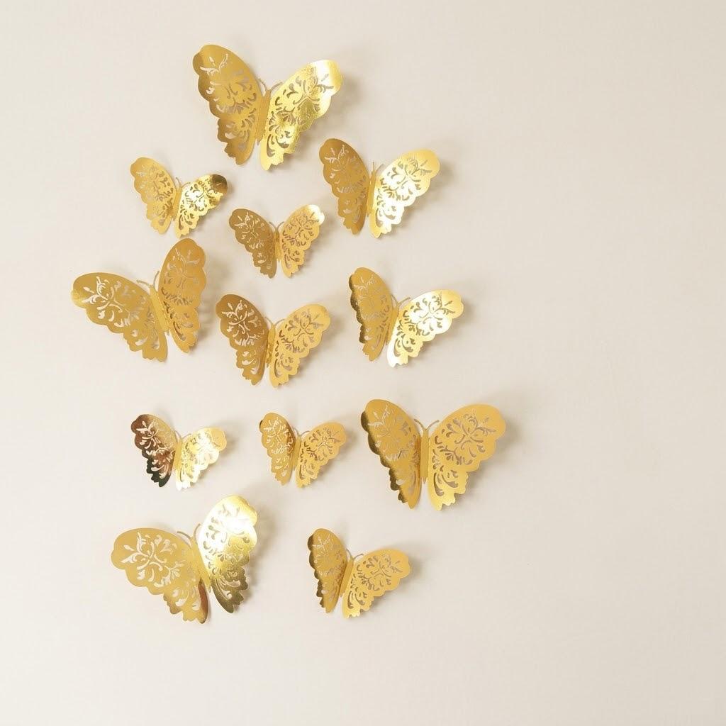 3D Butterfly Wall Stickers 12 Pieces Home Decor DIY Decals for Kids Room Nursery Bedroom Living Room Party Wedding Fridge