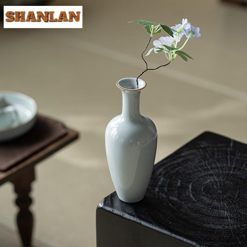 Handmade Azure Ru Kiln Porcelain Vase Creative Terrarium Hydroponics Plant Pot Basket Household Flowerpot Tea Items Decoration