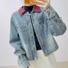 2026 Autumn Retro Slimming Patchwork Lapel Denim Jacket