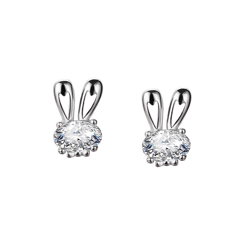 Banyan Tree S925 Silver Zircon Rabbit Earrings - Elegant, High-End Diamond Design for Women