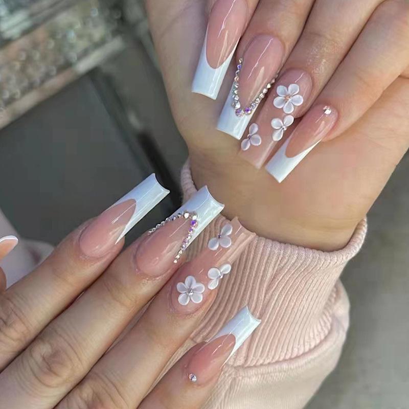 

24-Pack Extra Long Pink Heart Glitter Press-On Ballet False Nails