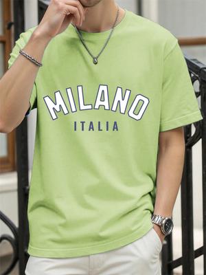 Milano Włochy Nadruk Litery Retro Koszulka Męska Luźna Bawełniana Koszulka Modna Letnia Odzież Unisex Uniwersalna Streetwear