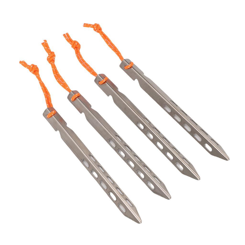 4PCS Tent Stakes with Rope Ti Alloy V Shaped Canopy Pegs for Outdoor Camping Beach Lawn Silver