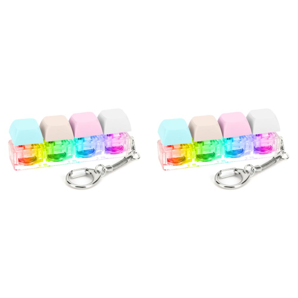 2Pcs 4 Keys Keyboard Fidget Keychain Keyboard Decompression with LED Light Keyboard Clicker DIY Button To Relief Pass The Time