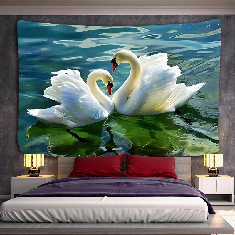 Swans Couples Tapestry Animals Birds Tapestry Romantic Aesthetic Love Tapestry Wall Hanging for Bedroom Living Room Dorm Decor