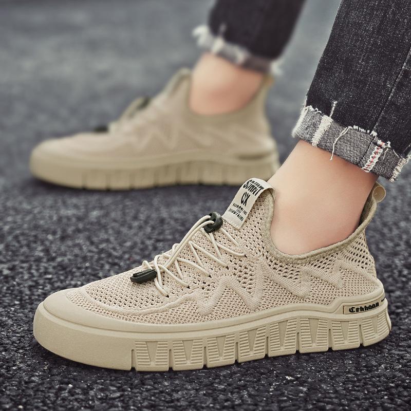 2025 summer new men's shoes breathable soft-soled casual shoes youth hollow non-slip fly-woven mesh sports trendy shoes