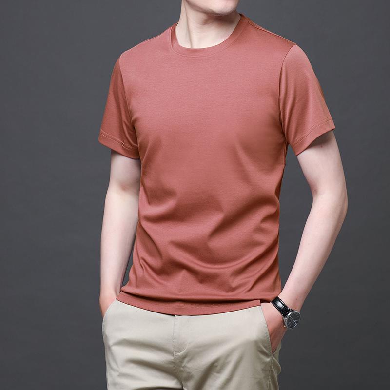 Mercerated Cotton Short-sleeved T-shirt Men's Round Neck Summer New Half-sleeved 80-pin Mercerated Cotton Loose Solid Color Top