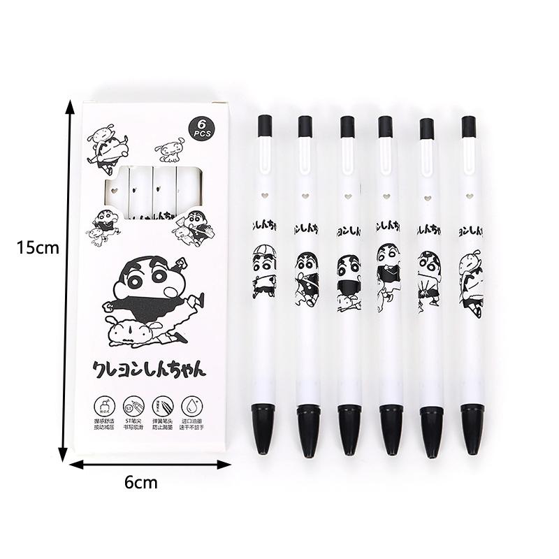 6 Stück Süße Crayon Shin-Chan Drücker Neutralstifte Kawaii Anime Schnelltrocknender Unterschreibstift Schüler Schreibwaren Bürobedarf Geschenk