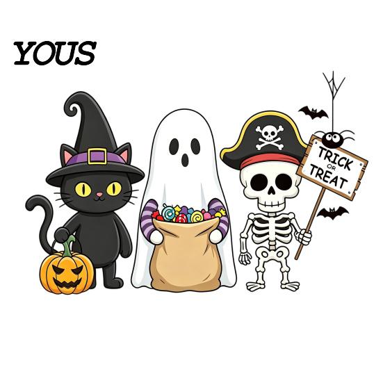 Reusable Holiday Window Sticker Static Glass Sticker, No Residue Clings, Festive Decal with Halloween Dwarf Wizards Black Cats Ghosts Skeletons